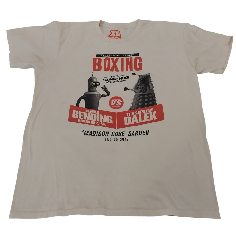 Bender vs. Dalek Busted Tees Futurama vs Doctor Who Boxing Shirt Mens XL